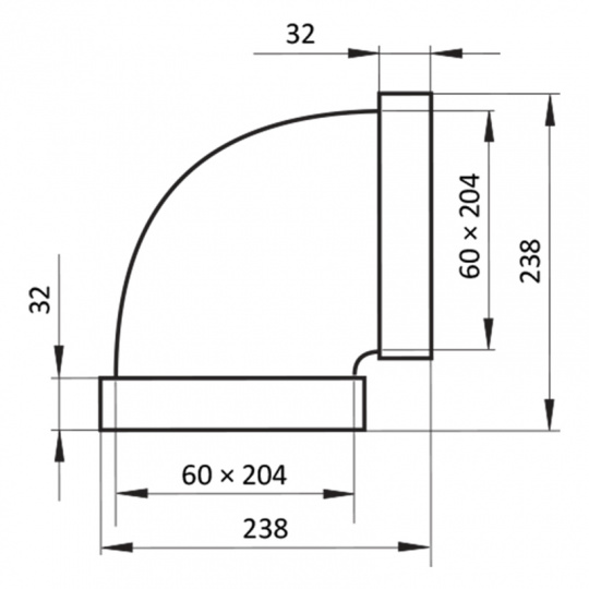 Ploché horizontálne plastové koleno 90°, 60 x 204 mm