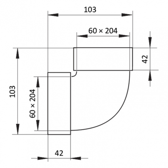 Ploché vertikálne plastové koleno 90°, 60 x 204 mm
