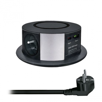 Solight PP120CW-PD20-B výsuvný blok zásuviek 3z + USB A+C 20W PD + Wireless 10W (čierny)