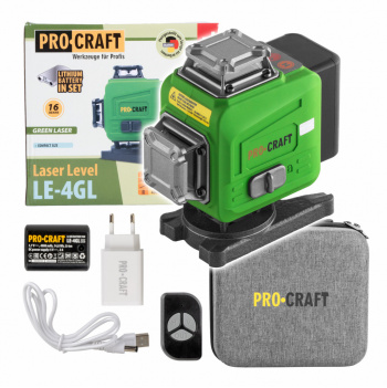 Procraft LE-4GL Zelený čiarový laser, krížová samonivelačná rovina