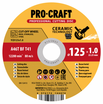 klikni pre zväčšenie Procraft YCD125x1.0 Rezný kotúč s keramickým zrnom