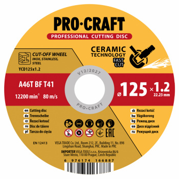 klikni pre zväčšenie Procraft YCD125x1.2 Rezný kotúč s keramickým zrnom