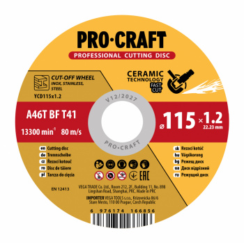 klikni pre zväčšenie Procraft YCD115x1.0 Rezný kotúč s keramickým zrnom