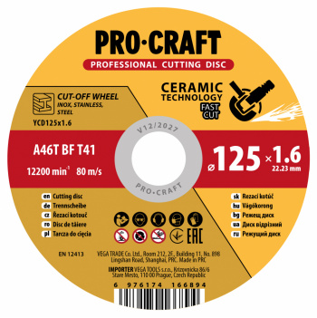 klikni pre zväčšenie Procraft YCD125x1.6 Rezný kotúč s keramickým zrnom