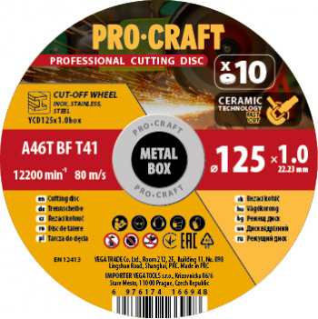 klikni pre zväčšenie Procraft YСD125x1.0b rezný kotúč na nerezovú oceľ 10 ks v kovovej krabici