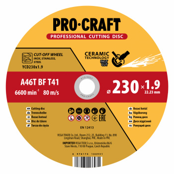 Procraft YСD230x1.9 Rezný kotúč s keramickým zrnom
