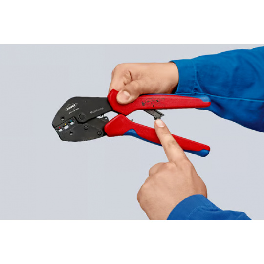 KNIPEX 973301 MultiCrimp Pákové lisovacie kliešte s výmenným zásobníkom s multi-komponentnými úchopmi leštené 250 mm