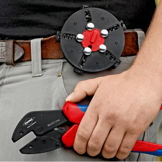 KNIPEX 973301 MultiCrimp Pákové lisovacie kliešte s výmenným zásobníkom s multi-komponentnými úchopmi leštené 250 mm