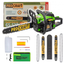 klikni pre zväčšenie Procraft GS-52P Benzínová reťazová píla, chránič lišty, 2 vodiace lišty, 2 reťaze
