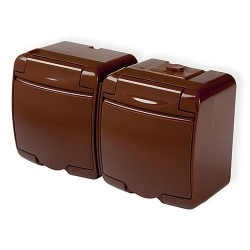 Karlik - Dvojzásuvka 230V (IP54, hnedá) JUNIOR 4GHE-2